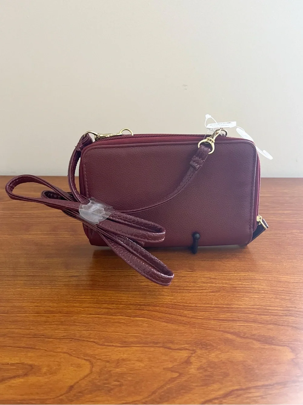 NWT TIME & TRU Crossbody Organizing Purse Wallet Faux Vegan Phone Burgundy New